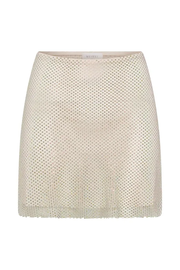 Meshki Skirts Women Hilton Diamante Mesh Mini Skirt 8211 Cream Cream