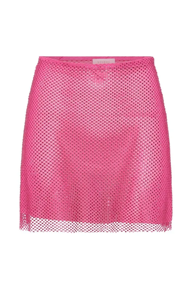 Meshki Skirts Women Hilton Diamante Mesh Mini Skirt 8211 Rose Pink Rosepink