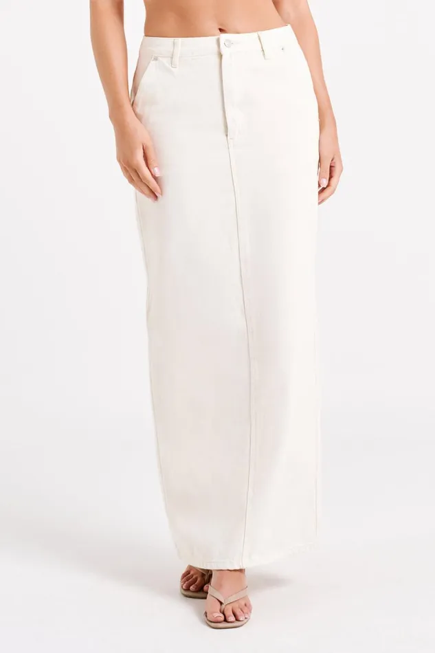 Meshki Skirts Women Illona Denim Maxi Skirt 8211 Ecru Ecru