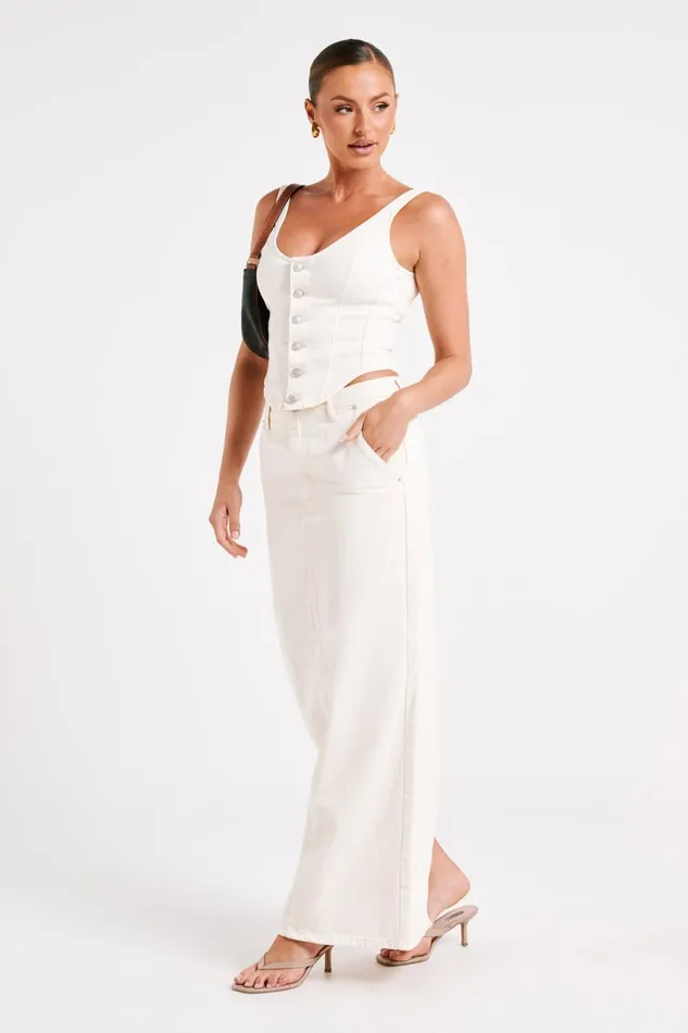 Meshki Skirts Women Illona Denim Maxi Skirt 8211 Ecru Ecru