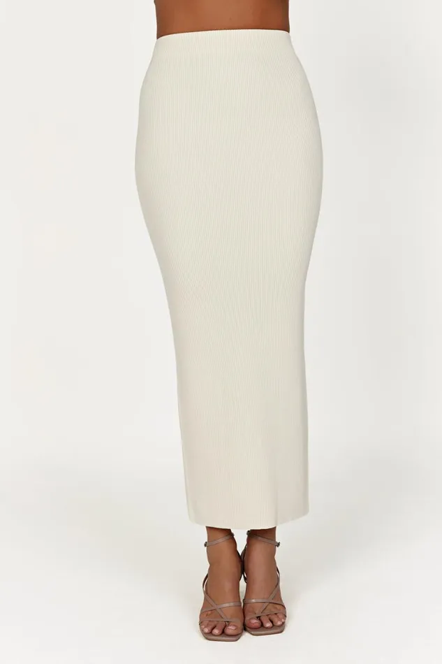 Meshki Skirts Women Kaesha Split Maxi Knitted Skirt 8211 Bone Bone