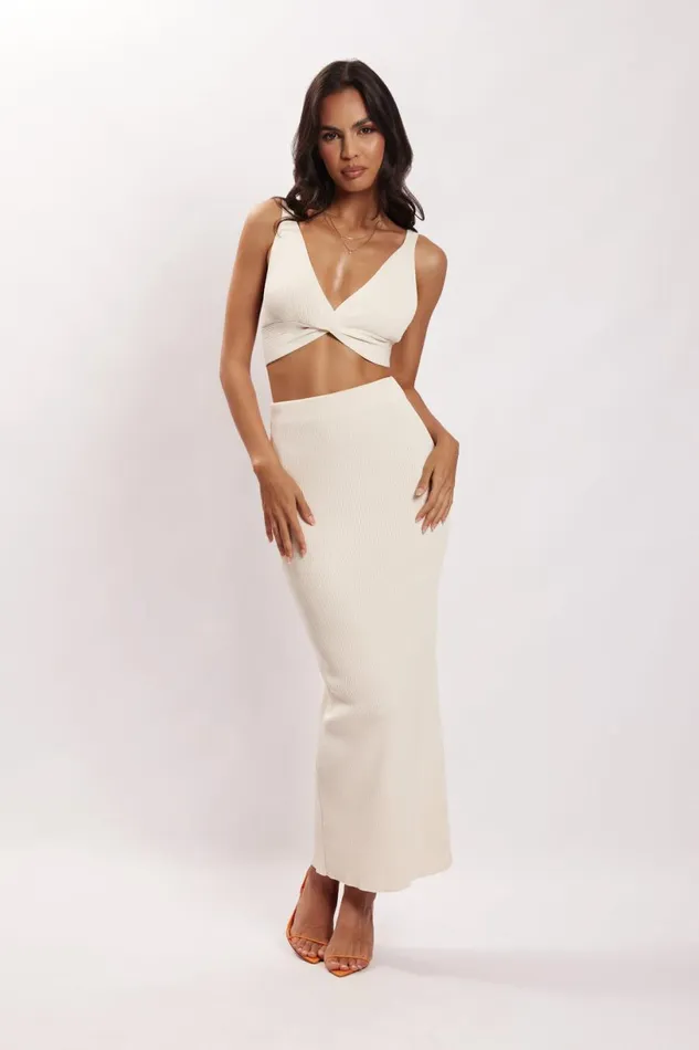Meshki Skirts Women Kaesha Split Maxi Knitted Skirt 8211 Bone Bone