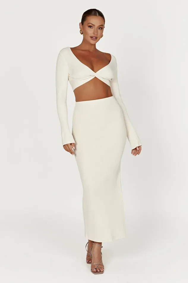 Meshki Skirts Women Kaesha Split Maxi Knitted Skirt 8211 Bone Bone