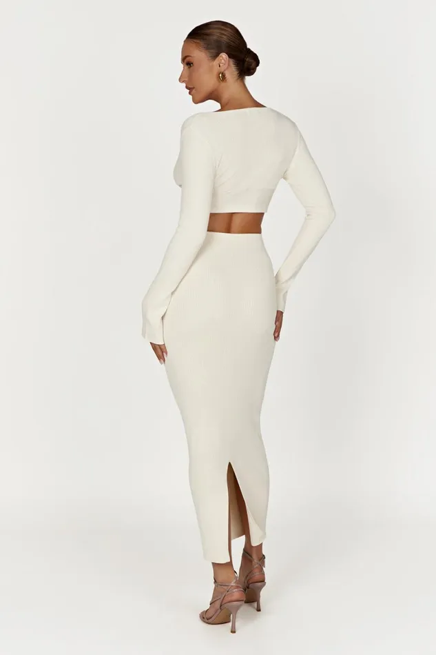 Meshki Skirts Women Kaesha Split Maxi Knitted Skirt 8211 Bone Bone