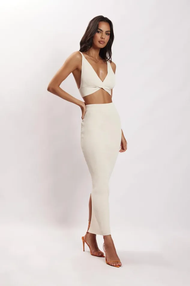 Meshki Skirts Women Kaesha Split Maxi Knitted Skirt 8211 Bone Bone