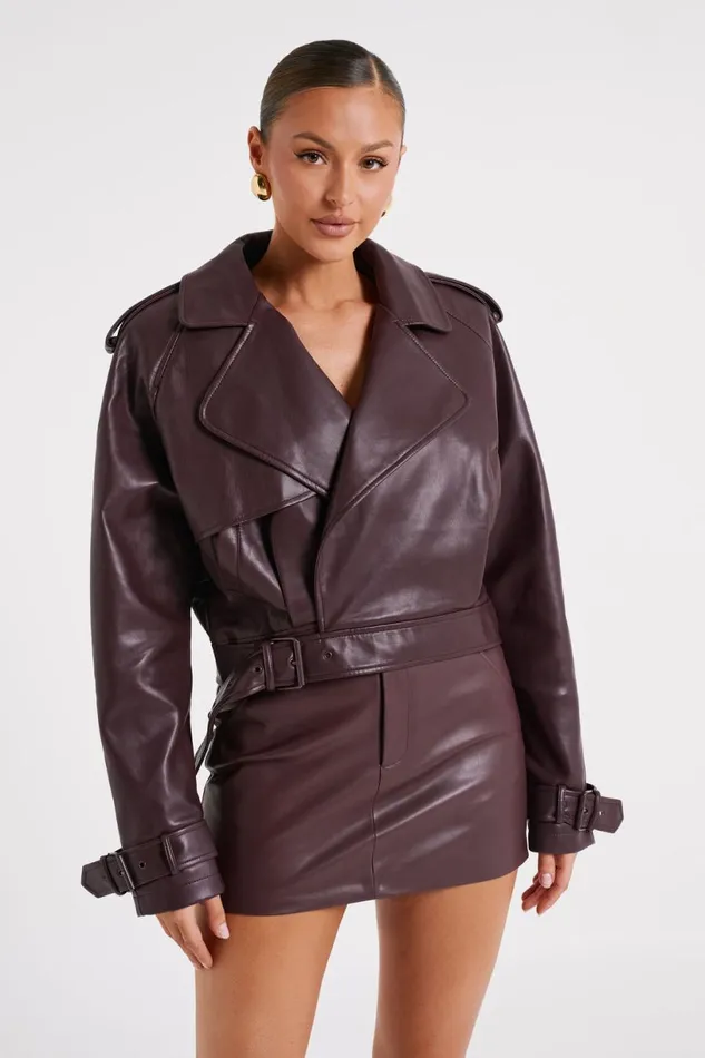 Meshki Skirts Women Kristen Faux Leather Mini Skirt 8211 Dark Chocolate Darkchocolate
