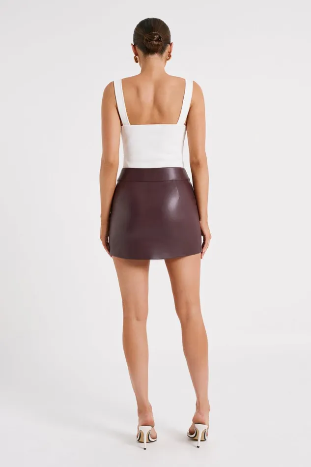 Meshki Skirts Women Kristen Faux Leather Mini Skirt 8211 Dark Chocolate Darkchocolate