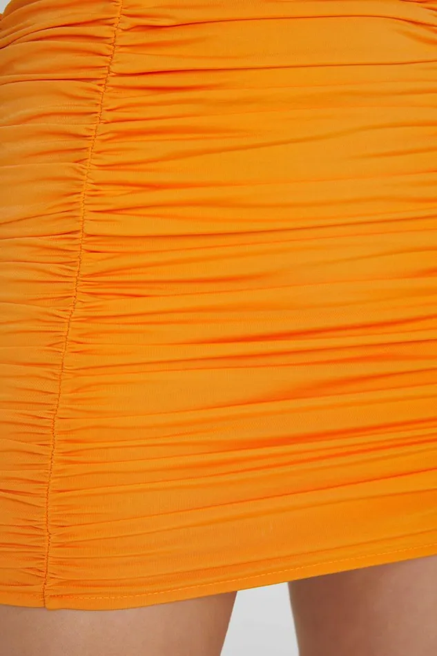 Meshki Skirts Women Lillian Jersey Gathered Mini Skirt 8211 Orange Orange