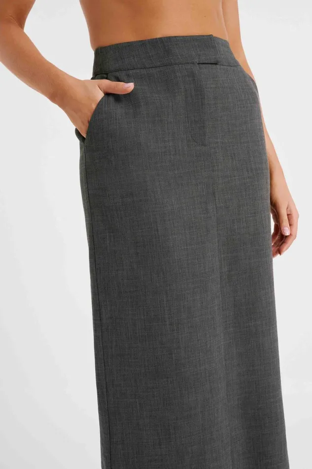 Meshki Skirts Women Marcie Textured Suiting Midi Skirt 8211 Charcoal Charcoal