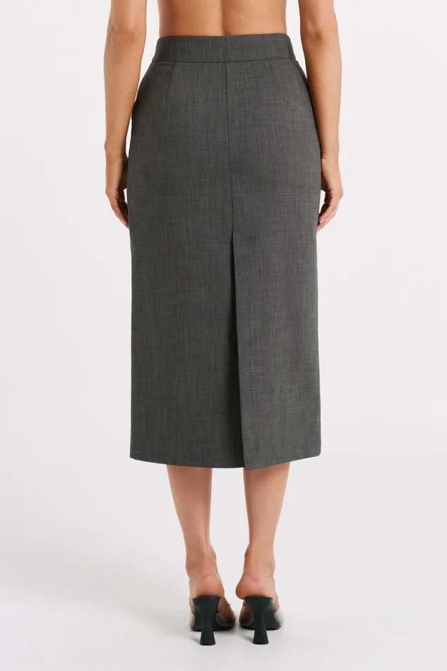 Meshki Skirts Women Marcie Textured Suiting Midi Skirt 8211 Charcoal Charcoal