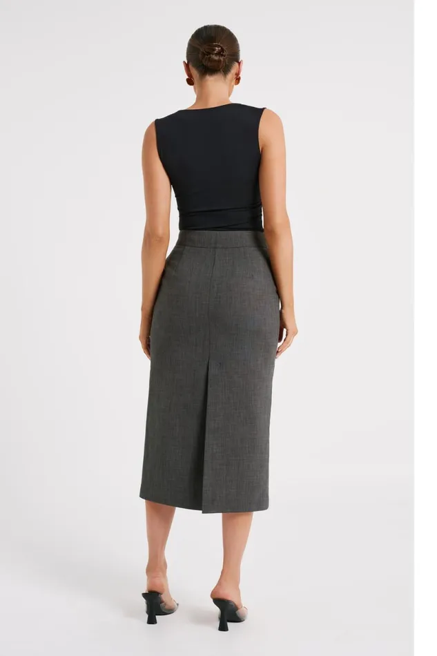 Meshki Skirts Women Marcie Textured Suiting Midi Skirt 8211 Charcoal Charcoal
