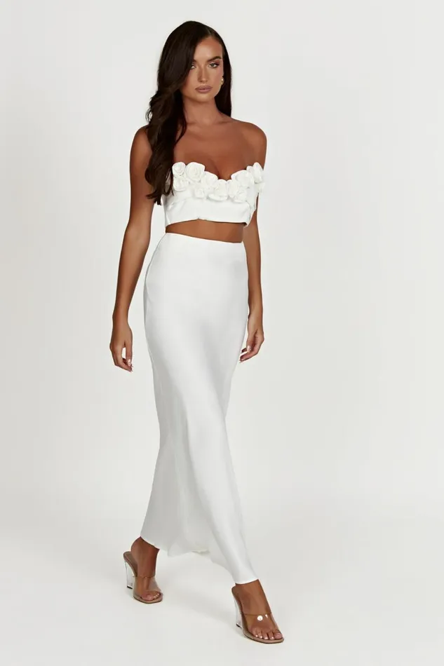 Meshki Skirts Women Missy Maxi Satin Skirt 8211 White White