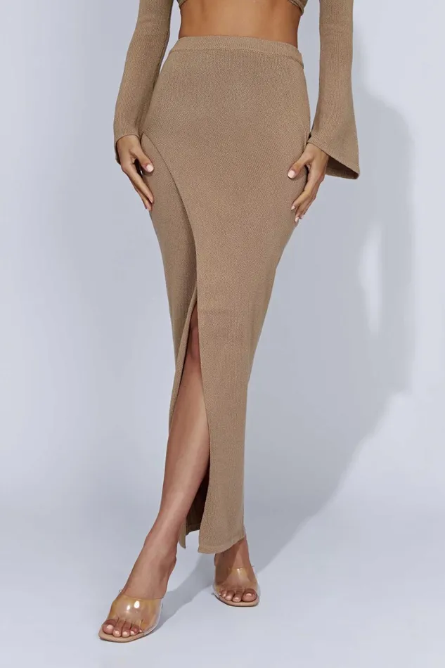 Meshki Skirts Women Petra Knit Split Maxi Skirt 8211 Taupe Taupe
