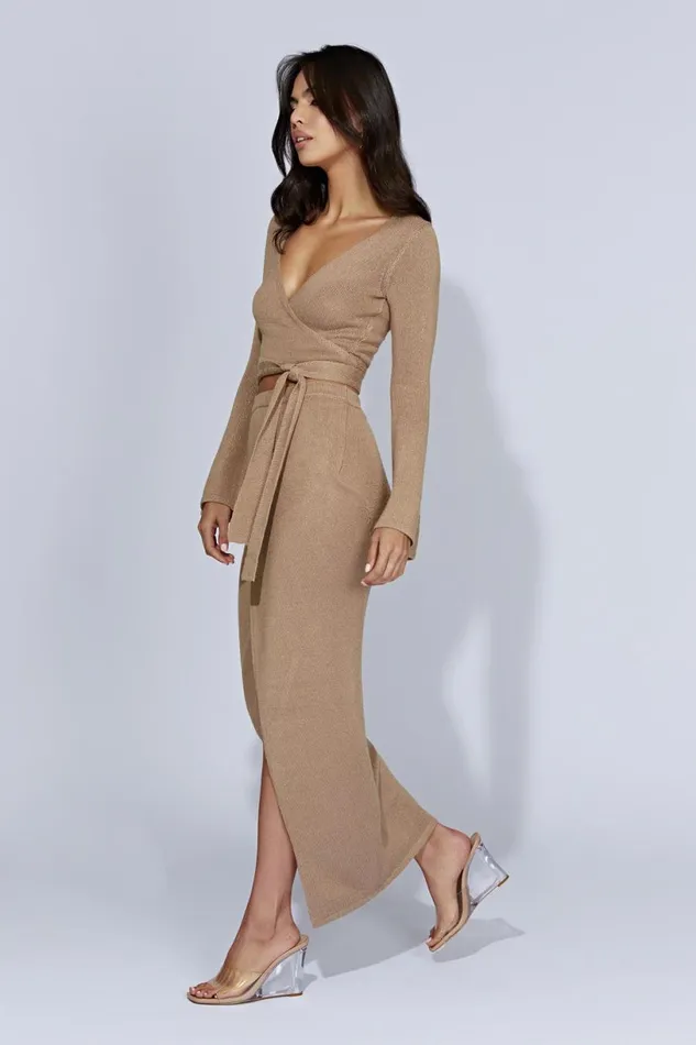 Meshki Skirts Women Petra Knit Split Maxi Skirt 8211 Taupe Taupe