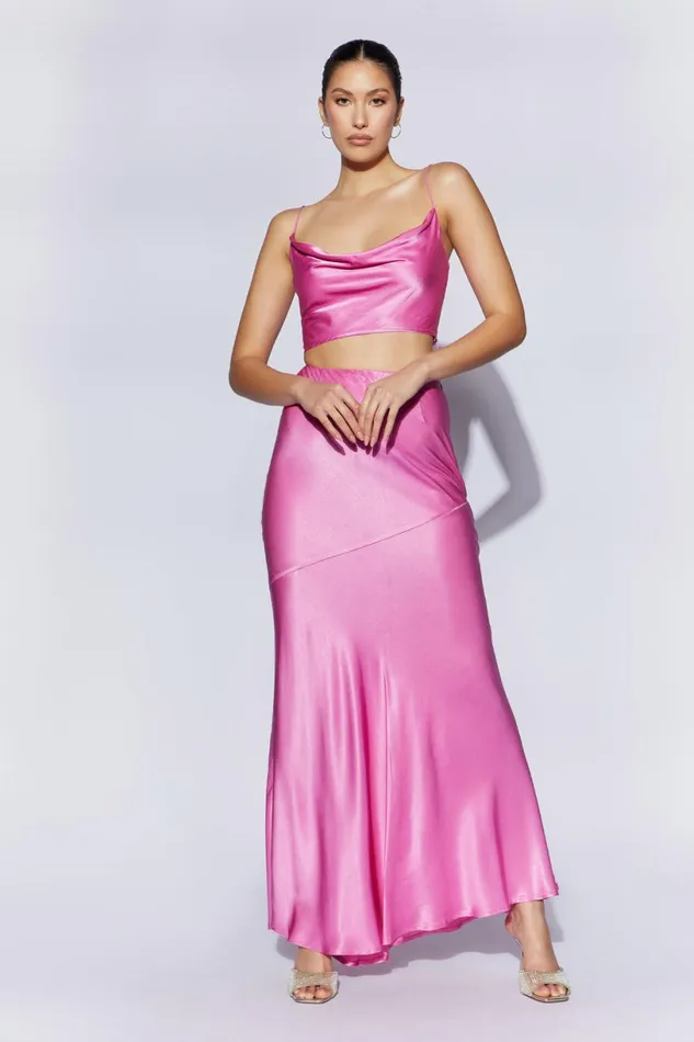 Meshki Skirts Women Poppy Satin Maxi Skirt 8211 Pink Pink