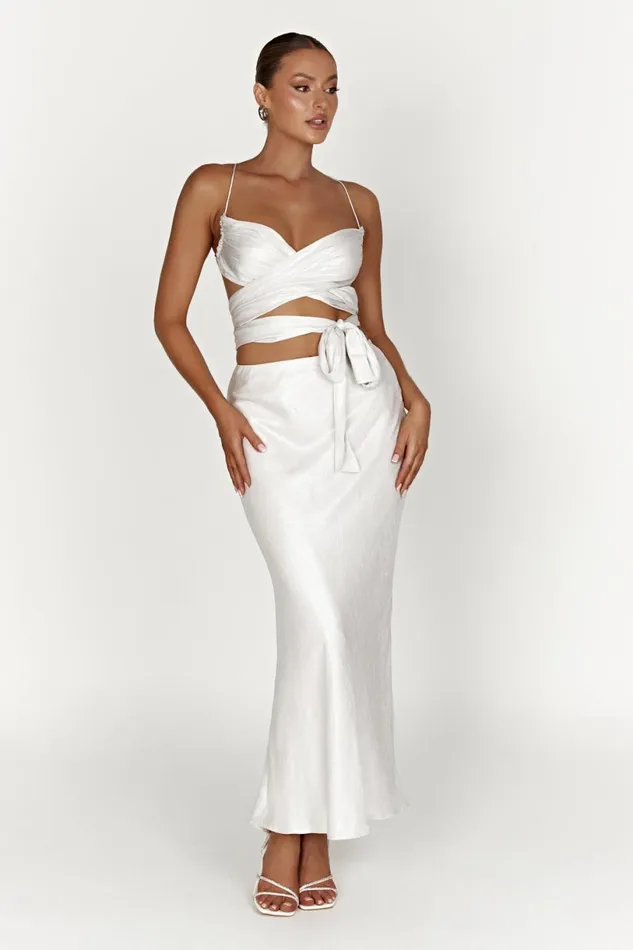 Meshki Skirts Women Raine Satin Maxi Skirt 8211 Pearl Pearl