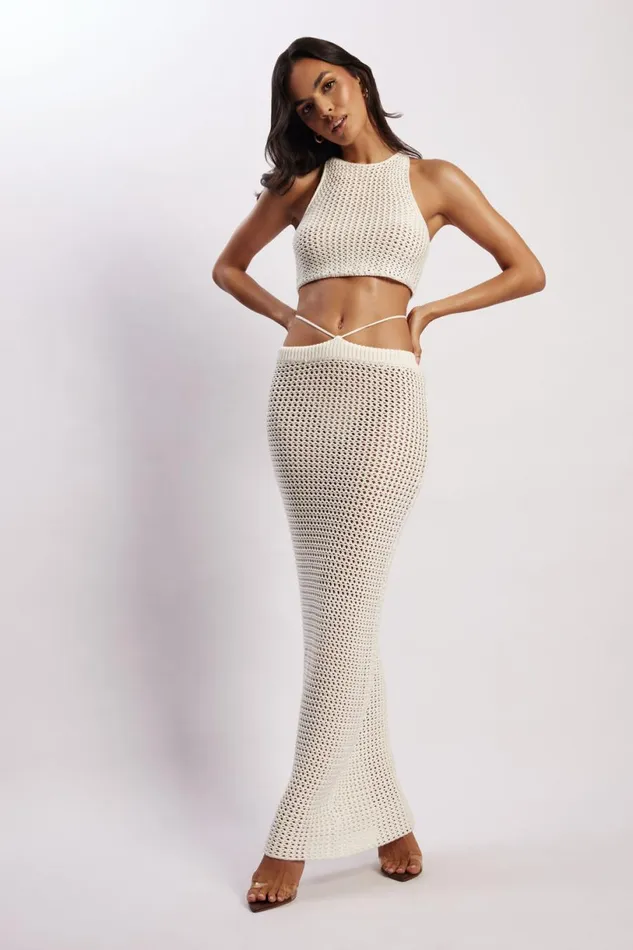 Meshki Skirts Women Raquel Crochet Maxi Skirt 8211 Cream Cream