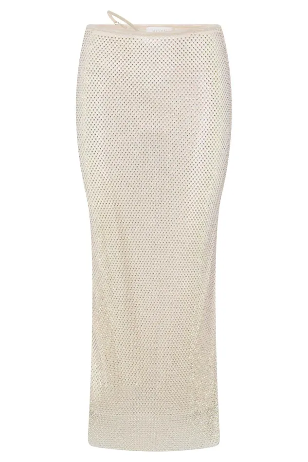 Meshki Skirts Women Rayne Mesh Diamante Midi Skirt 8211 Cream Cream