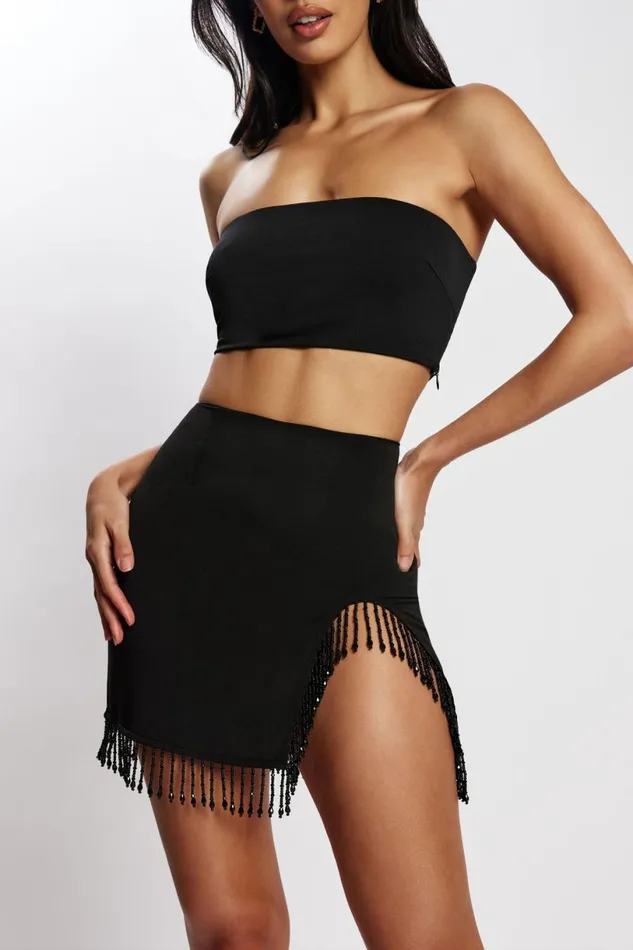 Meshki Skirts Women Stephanie Fringe Mini Skirt 8211 Black Black