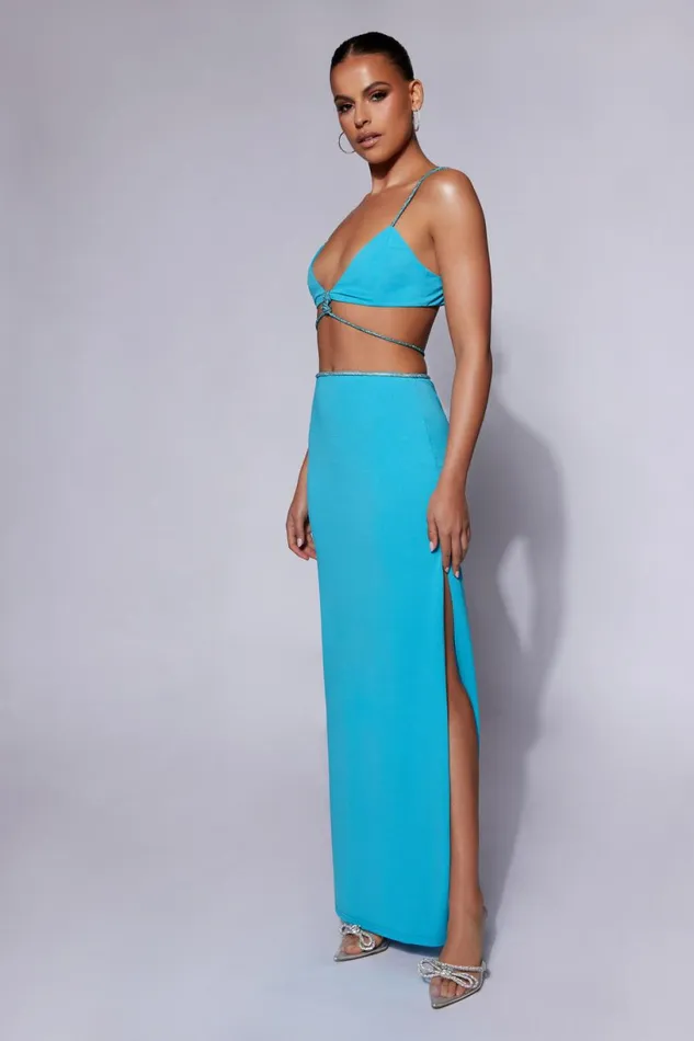 Meshki Skirts Women Sweeney Diamante Maxi Skirt With Split 8211 Cyan Blue Cyanblue Meshki Skirts Women Sweeney Diamante Maxi Skirt With Split 8211 Cyan Blue Cyanblue