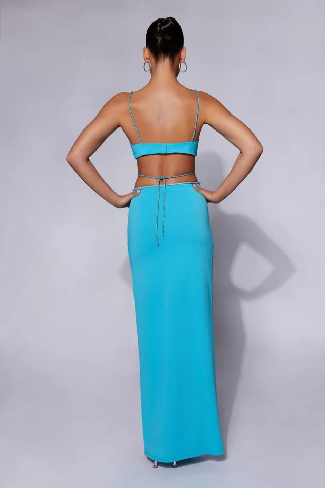 Meshki Skirts Women Sweeney Diamante Maxi Skirt With Split 8211 Cyan Blue Cyanblue Meshki Skirts Women Sweeney Diamante Maxi Skirt With Split 8211 Cyan Blue Cyanblue
