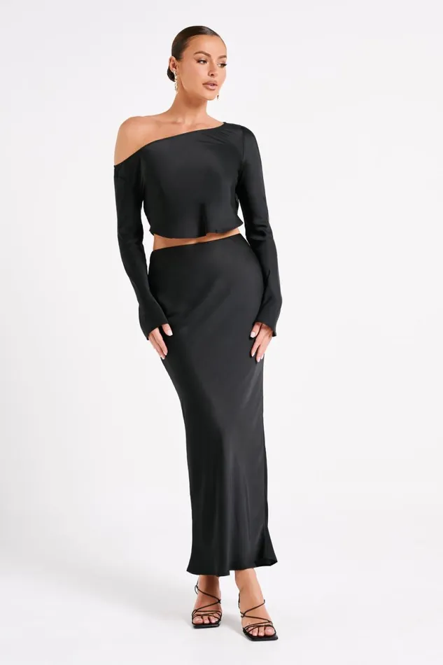 Meshki Skirts Women Violeta Satin Maxi Skirt 8211 Black Black Meshki Skirts Women Violeta Satin Maxi Skirt 8211 Black Black