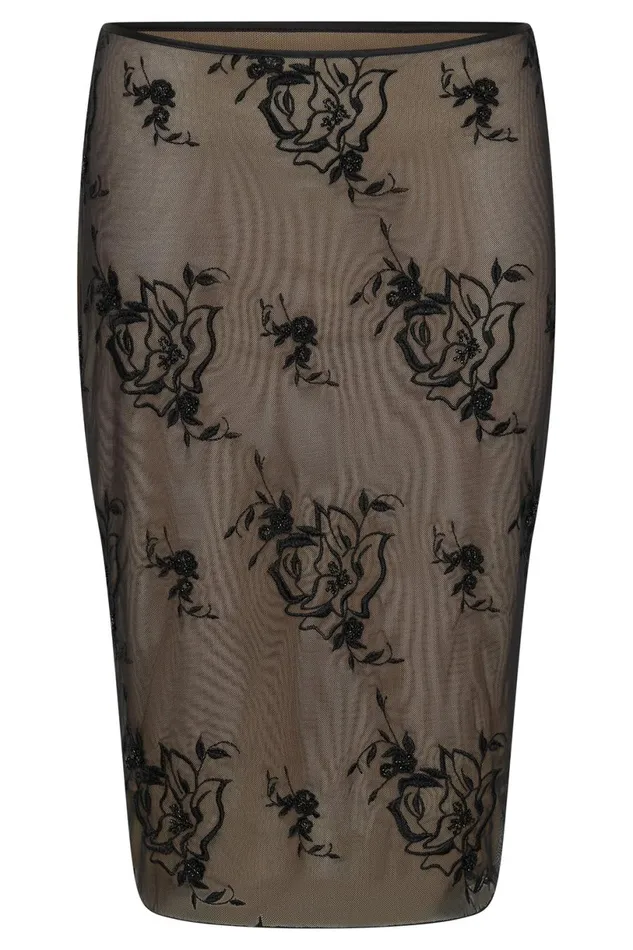 Meshki Skirts Women Xena Embroidered Mesh Midi Skirt 8211 Black Black