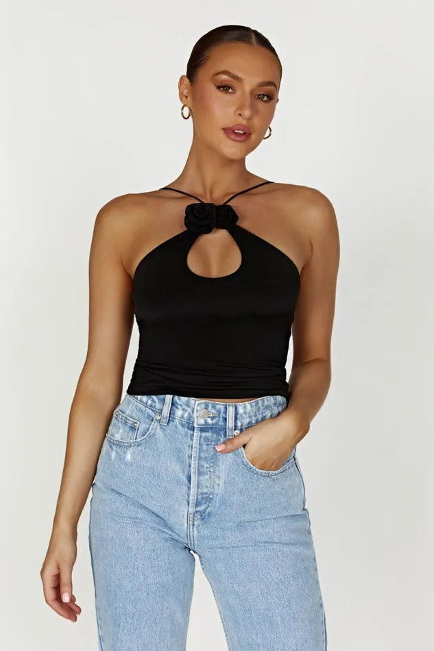 Meshki Sleeveless Tops Women Adeline Rose Halter Top 8211 Black Black