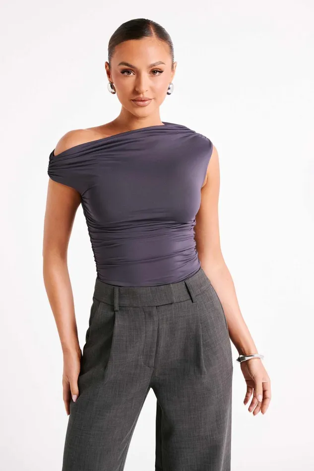 Meshki Sleeveless Tops Women Alayna Recycled Nylon Ruched Top 8211 Charcoal Charcoal Meshki Sleeveless Tops Women Alayna Recycled Nylon Ruched Top 8211 Charcoal Charcoal