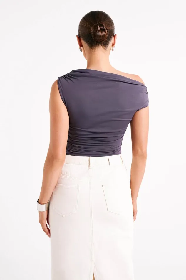 Meshki Sleeveless Tops Women Alayna Recycled Nylon Ruched Top 8211 Charcoal Charcoal