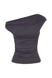 Meshki Sleeveless Tops Women Alayna Recycled Nylon Ruched Top 8211 Charcoal Charcoal