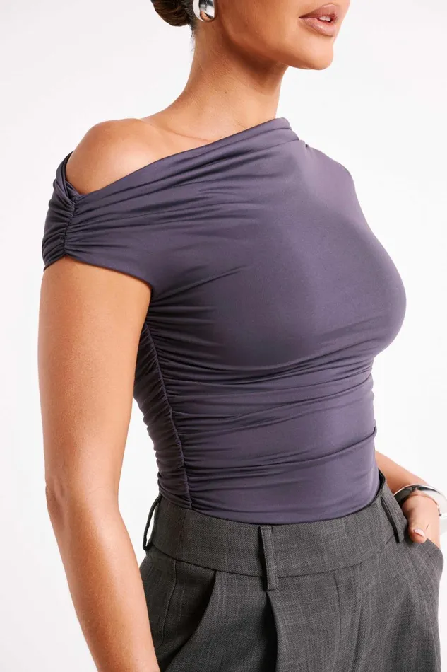 Meshki Sleeveless Tops Women Alayna Recycled Nylon Ruched Top 8211 Charcoal Charcoal