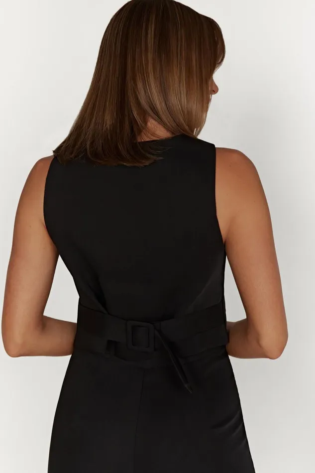 Meshki Sleeveless Tops Women Blair Crepe Waist Coat 8211 Black Black