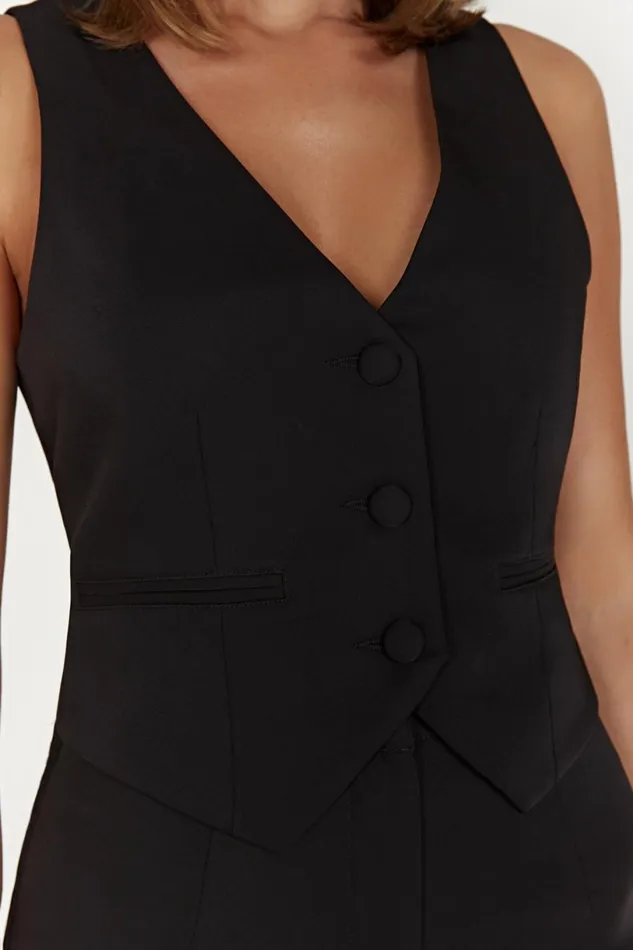 Meshki Sleeveless Tops Women Blair Crepe Waist Coat 8211 Black Black