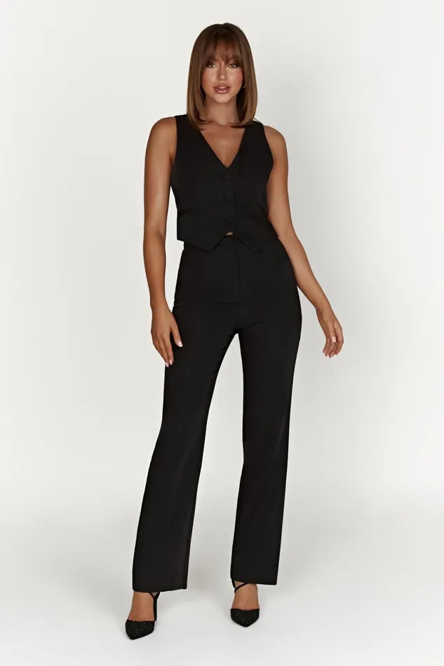 Meshki Sleeveless Tops Women Blair Crepe Waist Coat 8211 Black Black