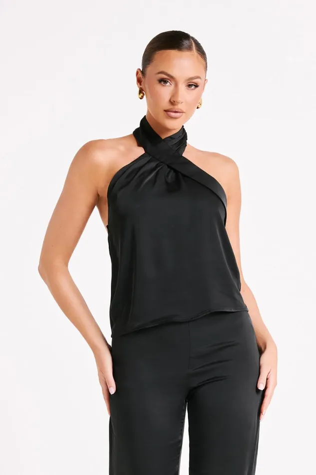 Meshki Sleeveless Tops Women Elisa Satin Halter Top 8211 Black Black