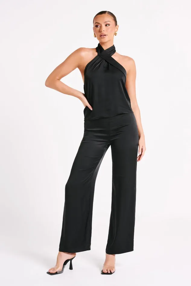 Meshki Sleeveless Tops Women Elisa Satin Halter Top 8211 Black Black