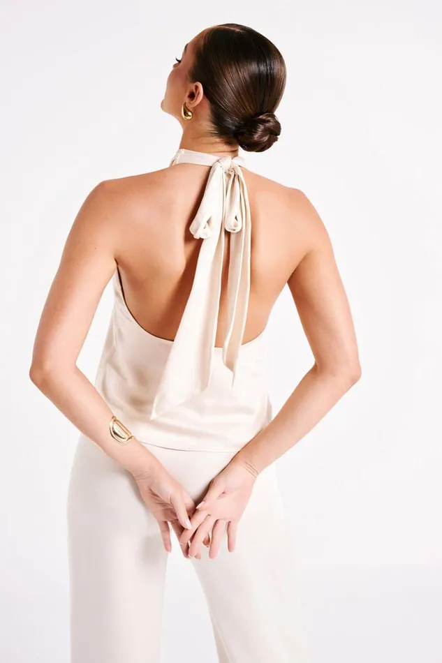 Meshki Sleeveless Tops Women Elisa Satin Halter Top 8211 Sand Sand