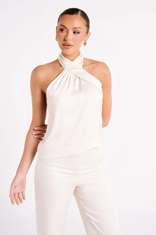 Meshki Sleeveless Tops Women Elisa Satin Halter Top 8211 Sand Sand