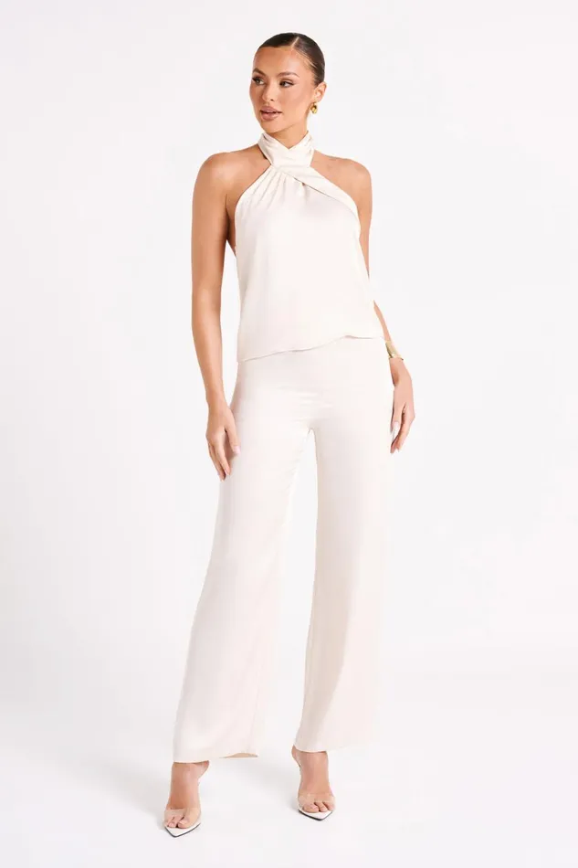 Meshki Sleeveless Tops Women Elisa Satin Halter Top 8211 Sand Sand