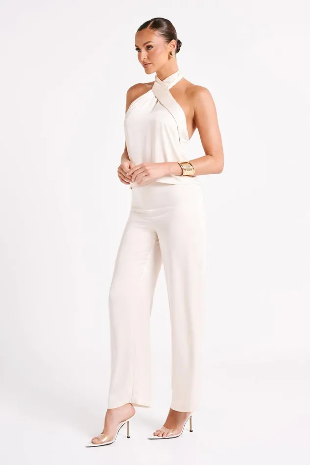 Meshki Sleeveless Tops Women Elisa Satin Halter Top 8211 Sand Sand