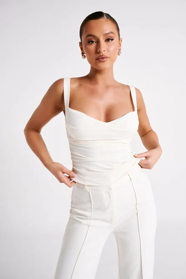 Meshki Sleeveless Tops Women Hailey Slinky Long Line Sweetheart Top 8211 Ivory Ivory