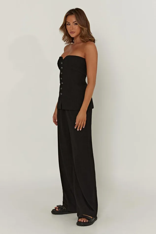 Meshki Sleeveless Tops Women Innis Linen Longline Strapless Top 8211 Black Black