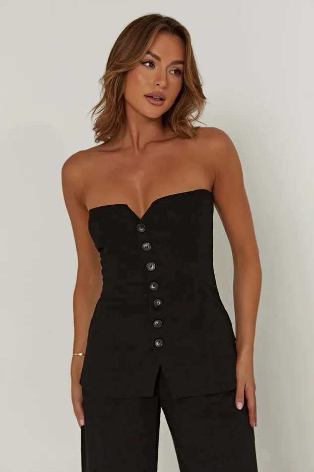 Meshki Sleeveless Tops Women Innis Linen Longline Strapless Top 8211 Black Black