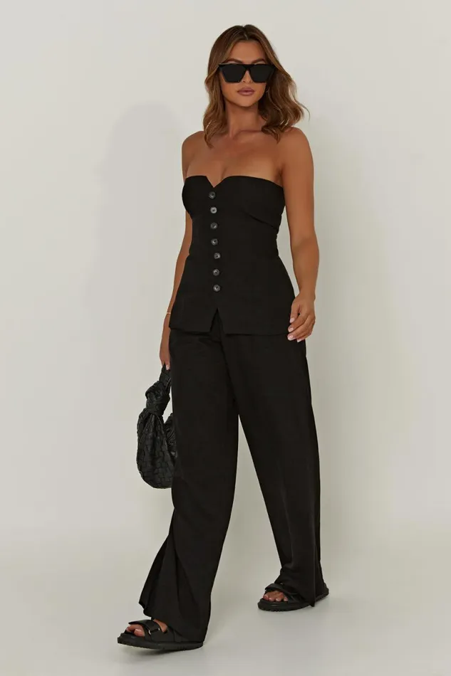 Meshki Sleeveless Tops Women Innis Linen Longline Strapless Top 8211 Black Black