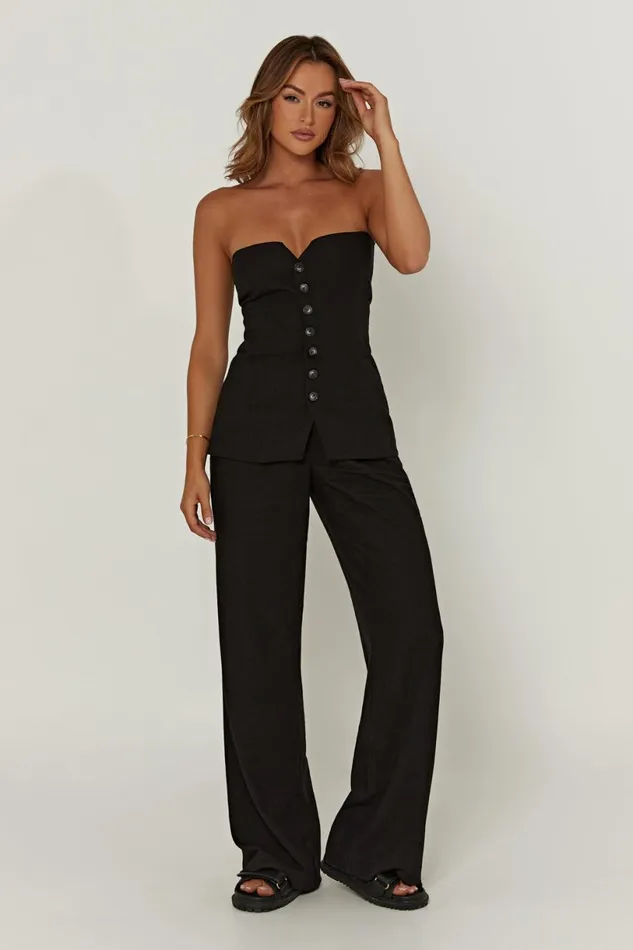 Meshki Sleeveless Tops Women Innis Linen Longline Strapless Top 8211 Black Black