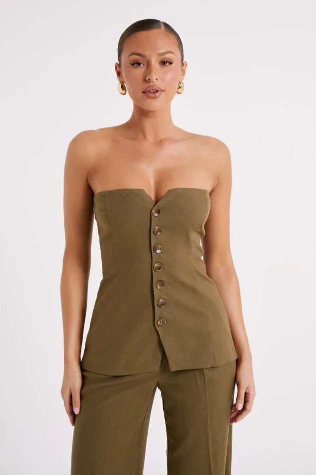 Meshki Sleeveless Tops Women Innis Linen Longline Strapless Top 8211 Olive Olive Meshki Sleeveless Tops Women Innis Linen Longline Strapless Top 8211 Olive Olive