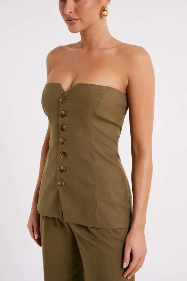 Meshki Sleeveless Tops Women Innis Linen Longline Strapless Top 8211 Olive Olive