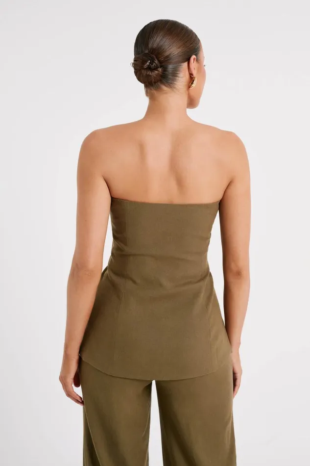 Meshki Sleeveless Tops Women Innis Linen Longline Strapless Top 8211 Olive Olive
