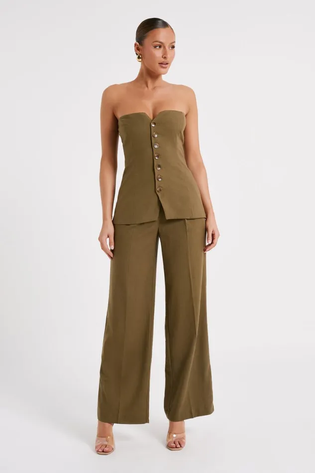 Meshki Sleeveless Tops Women Innis Linen Longline Strapless Top 8211 Olive Olive